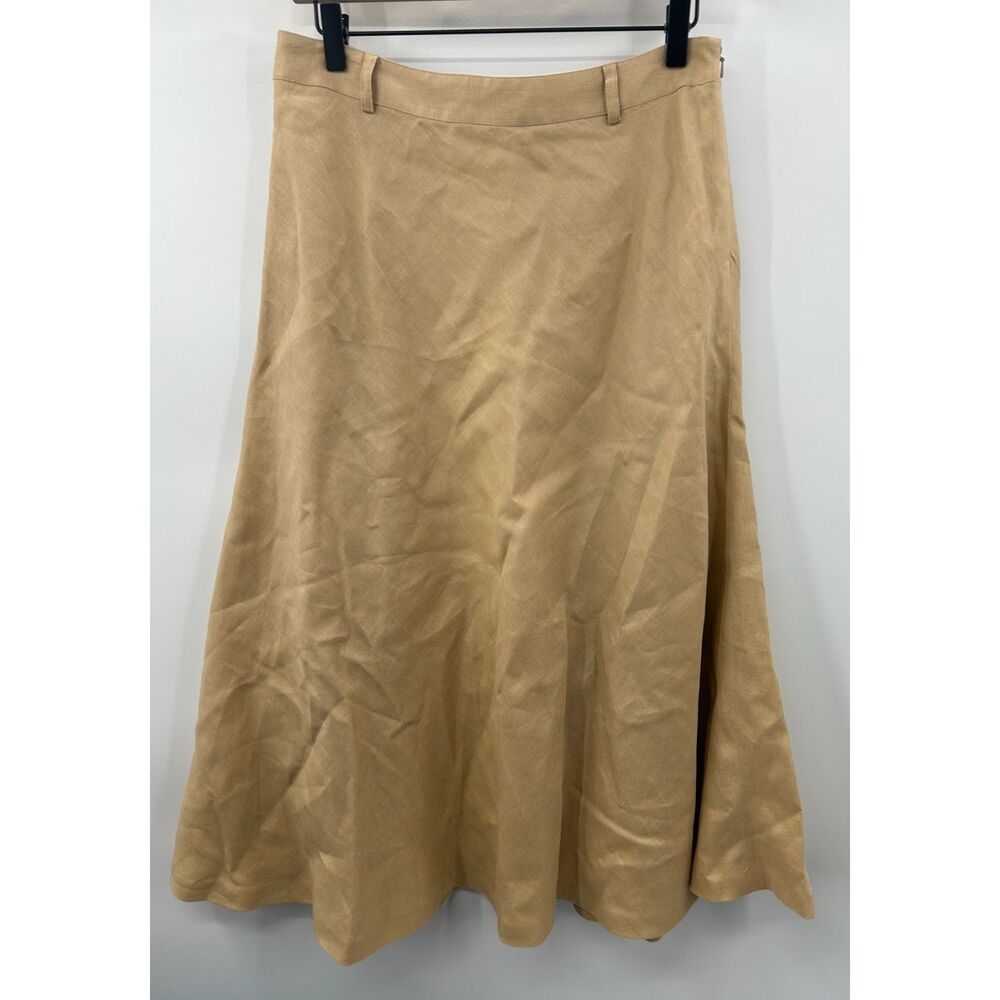 Lauren Ralph Lauren A-Line Linen Midi Skirt Tan Lined Women's Size 6